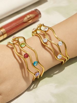 316 Stainless Steel 18K Gold Plating Zircon Opening Advanced Bracelet Ornament Female