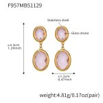 color: F957-Pink Color Faceted Stone Gold Earrings