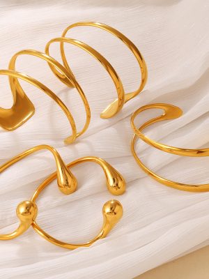 Simple and Popular Classic Double-Headed Water Drop Open-Ended Bracelet Plated 18K Real Gold Non-Fading Stackable Bracelet for Women
