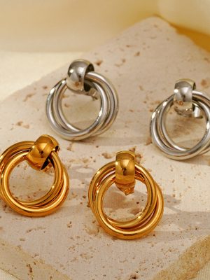 Personality Geometry Circle Gold-Plated Glossy Stainless Steel Accessories Simple and Cool Earrings Korean Style New