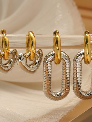 Detachable Color Matching Peach Heart Thread Oval Earrings Female Stainless Steel Gold Plated Simple Ear Clip