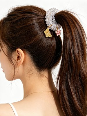 Vigorous Sweet Girly Bear Butterfly DIY Pendant Crystal High Elastic Hair Ring Dual-Use Bracelet Hair Accessories