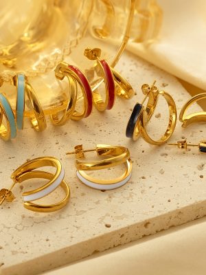 Stainless Steel Earrings Cold Personalized Earrings C- Shaped Simple Graceful Oil Dripping Earrings