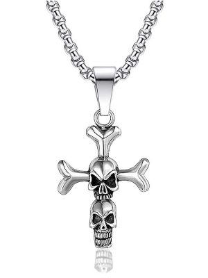 Punk Skull Cross Long Accessories Personality All-Match Stainless Steel Necklace