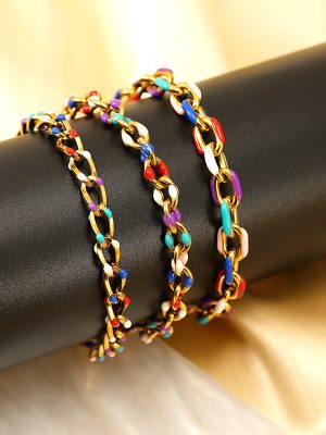 Colorful Oil Necklace Cuban Stainless Steel Bracelet Female Senior Versatile Personality Ornament