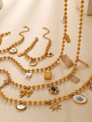 Retro Multi-Element DIY Pendant Gold Ball Bracelet Necklace Light Luxury Design Jewelry Set