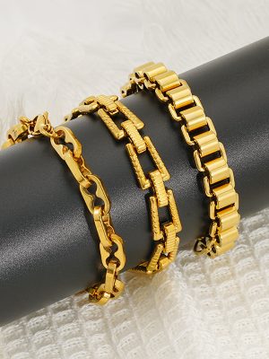 Stainless steel hip-hop bracelet with an exaggerated design, versatile unisex jewelry.