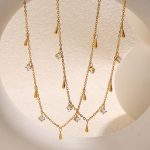 Gentle Sweet Zircon-Inlaid Pendant Necklace Stainless Steel 18K Gold Plating Summer Flash Clavicle Chain