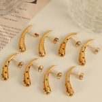 Personalized 18K Gold Plating Diamond-Embedded Stainless Steel Drop-Shaped Earrings Women's Light Luxury All-Match Temperamental Stud Earrings
