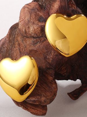 Design Glossy Love Heart Earrings Stainless Steel 18K Golden Kiwi Decoration All-Matching Female