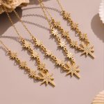 18K Gold Zircon More than Eight Awn Star Accessories Clavicle Necklace Stainless Steel Temperament Wild Jewelry Women's Non-Fading