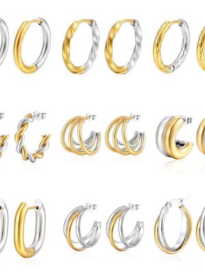 Stainless Steel Earrings Women's 18K Gold Plated Ear Clip Light Luxury Multi-Layered All-Matching Earrings