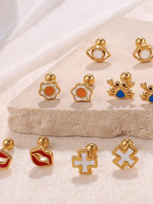 Sweet Cool Cartoon Cute Dripping Rabbit Flower Earrings Stainless Steel 18K Gold Plating Earrings for Women