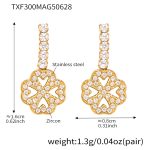 color: TXF300-5A Zircon Heart Four-petal Flower Full Pave Gold Earrings