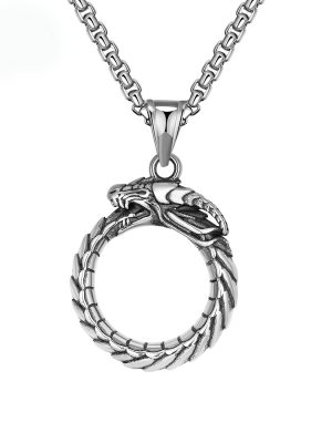 Retro Gothic Stainless Steel Zupaysaurus Ring Necklace Punk Hand Jewelry