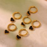 Natural Black Agate Love Small Ear Ring Design Temperament Earrings Stainless Steel Color Retention Girls Earrings