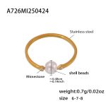 color: A726-Gold White Rhinestone Shell Pearl Ring Size 7