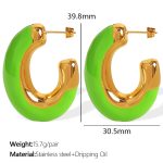 color: EH720 Green Enamel Gold Earrings