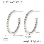 color: F1711-B Style -Steel Color Inner & Outer White Zircon Earrings -15mm