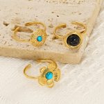 Retro Advanced Exquisite Turquoise Open Ring Female Court Finger Ring