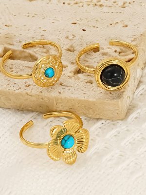Retro Advanced Exquisite Turquoise Open Ring Female Court Finger Ring