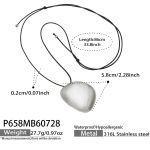 color: P658-Black Leather Cord Steel Color Necklace -86cm