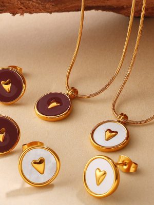 Light Luxury Commuter Love round Studs Stainless Steel 18K Gold Plated Three-Dimensional Necklace for Women