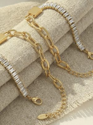 Exquisite Stainless Steel Lock Head 5A Zircon Stitching Bracelet PVD Gold Plated Non-Fading Simple All-Match Hand Jewelry