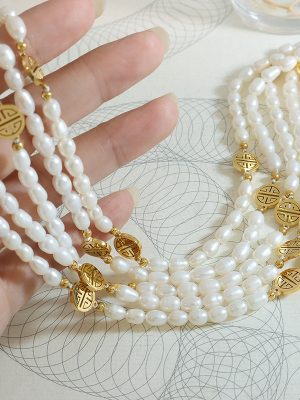 Rich Temperament Blessing Card Freshwater Pearl Necklace Personality Fashion Mother's Jewelry Stainless Steel 18K Gold Plating