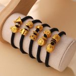 Retro Love Smiley Face Embossed Design Diamond Spacer Beads Gold Beaded Hair Ring All-Match High-End Hair Accessories