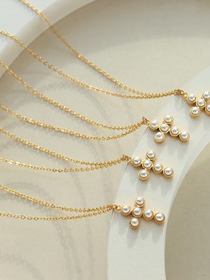 Imitation Pearl Cross Pendant Necklace Design All-Match Clavicle Chain Jewelry Mother's Day Gift