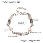 color: TXE433-Freshwater Pearl Steel Color Bracelet 14+5cm