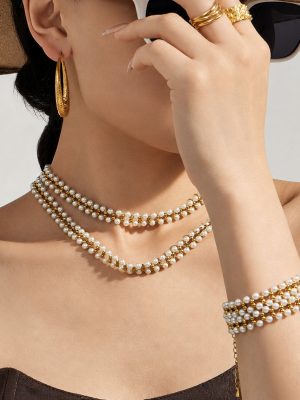 New Buckle Shell Pearls Necklace Women's Stainless Steel 18K Gold Plating Advanced Bracelet Ornament