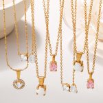 Sweet Inlaid Zircon Color Necklace Stainless Steel 18K Gold Plated Light Luxury All-Match Clavicle Chain