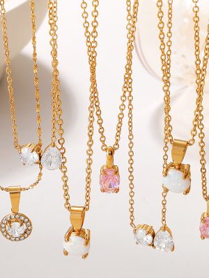 Sweet Inlaid Zircon Color Necklace Stainless Steel 18K Gold Plated Light Luxury All-Match Clavicle Chain
