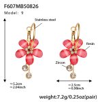 color: F607-9 Rose Red Resin Flower Tassel Earrings