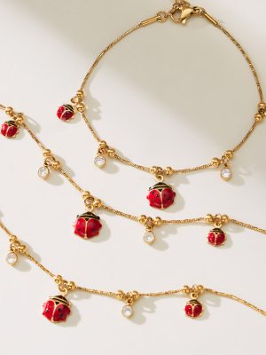 Ladybug Zircon Tassel DIY Multi-Pendant Necklace Bracelet PVD Gold Plated Jewelry EU Certified