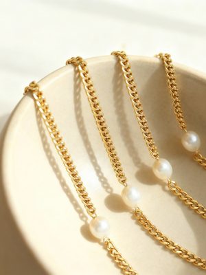 Natural Freshwater Pearl Single Cuban Link Chain Necklace Chocker Simple French Style All-Matching Stainless Steel Necklace