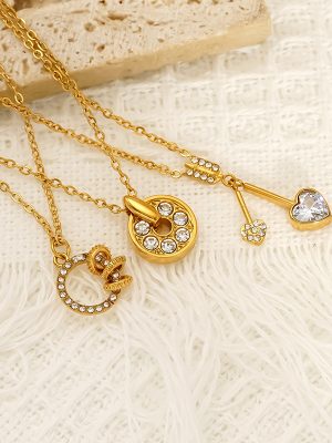 Stainless Steel Light Luxury Zircon-Laid Necklace Women's All-Match Love Pendant Advanced Clavicle Chain