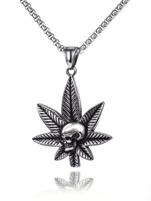 Skull Leaf Eye Geometric Necklace Stainless Steel Vintage Pendant Ornaments