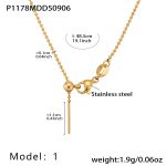 color: P1178-1 Gold Round Bead Necklace 49cm