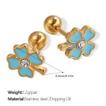 color: EH912BEG Blue Enamel Gold Stud Earrings