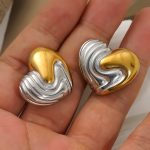 Stainless Steel Gold-Plated Color Matching Light Extravagant Love Heart Stud Earrings Female Senior Hundred Eardrops Earrings