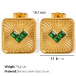 color: EH725 Green Stone Gold Stud Earrings