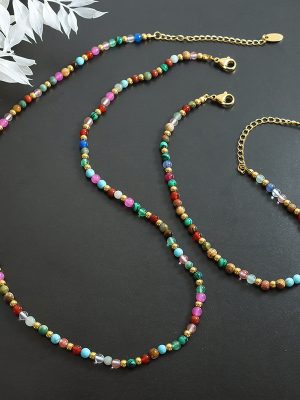 Natural Stone Stainless Steel Bead Accessories Bohemian Ethnic Necklace, Bracelet Set Certification