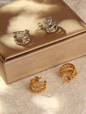 INS Light Luxury Stainless Steel Earrings Women's 18K Plated Simple Multi-Layer