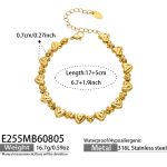 color: E255-Hammered Heart Gold Bracelet -17+5cm