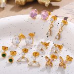 New Butterfly Water Drop Shape Earrings Stainless Steel 18K Gold Plating Inlaid Zircon Daily Earrings