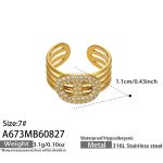 color: A673-Pig Nose Link Zircon Gold Open Ring / size: US 7