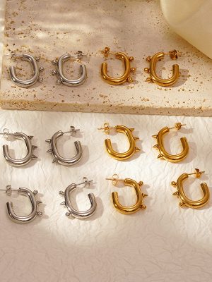 Geometric Oval Stainless Steel Earrings Women's 18K Advanced Earrings Light Luxury All-Match Earrings